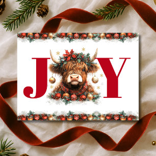 Cute Highland Cow Joy Christmas Holiday Card