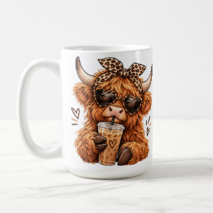 Cute Highland Cow Leopard Print Iced Coffee Lover Mug