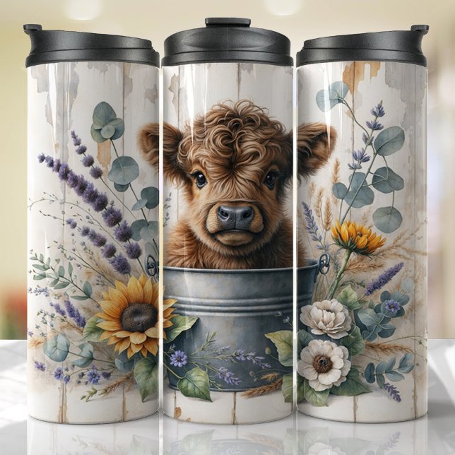 Cute Highland Cow Lover Gift Farm Thermal Tumbler (Cute highland cow farm animal tumbler)