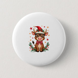 Cute Highland Cow Lover Santa Hat Western Christma 6 Cm Round Badge