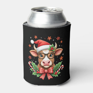 Cute Highland Cow Lover Santa Hat Western Christma Can Cooler