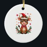 Cute Highland Cow Lover Santa Hat Western Christma Ceramic Ornament<br><div class="desc">Cute Highland Cow Lover Santa Hat Western Christmas Pajamas Long Sleeve T-Shirt (3)</div>