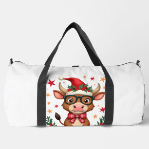 Cute Highland Cow Lover Santa Hat Western Christma Duffle Bag