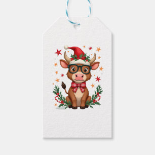 Cute Highland Cow Lover Santa Hat Western Christma Gift Tags