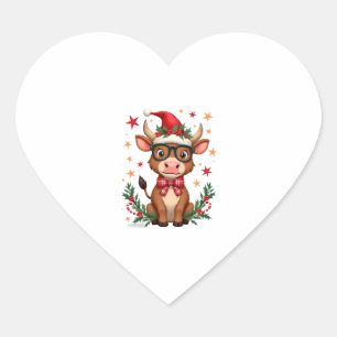Cute Highland Cow Lover Santa Hat Western Christma Heart Sticker
