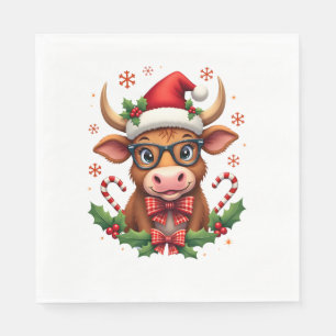 Cute Highland Cow Lover Santa Hat Western Christma Napkin