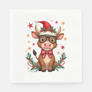 Cute Highland Cow Lover Santa Hat Western Christma Napkin