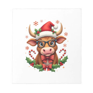 Cute Highland Cow Lover Santa Hat Western Christma Notepad