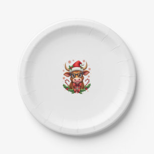 Cute Highland Cow Lover Santa Hat Western Christma Paper Plate
