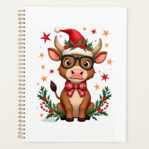 Cute Highland Cow Lover Santa Hat Western Christma Planner