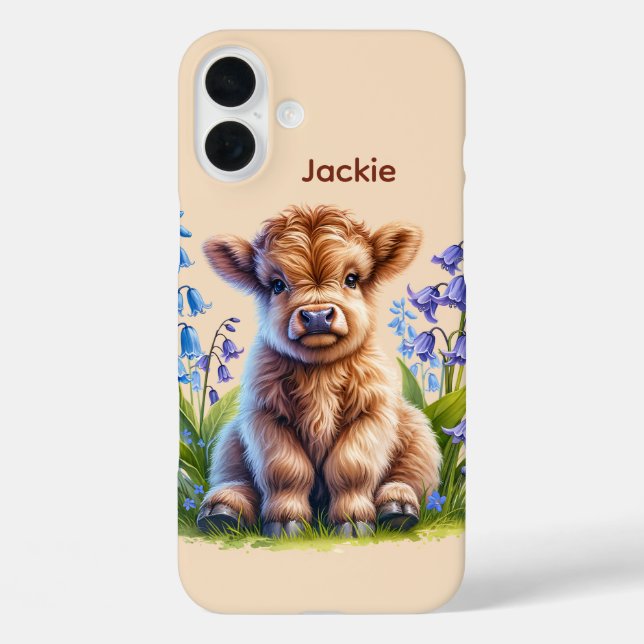 Cute Highland cow lovers add name Case-Mate iPhone Case (Back)