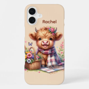 Cute highland cow lovers add name iPhone 16 plus case
