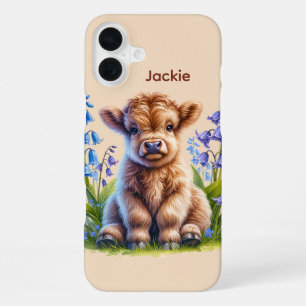 Cute Highland cow lovers add name iPhone 16 Plus Case