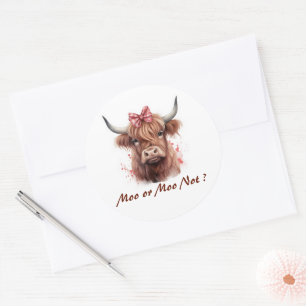 Cute Highland Cow Moo Personalized Classic Round Sticker