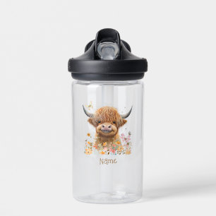 Cute Highland Cow Personalised Water Bottle