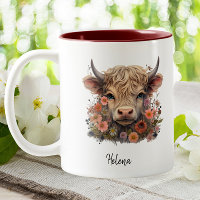 Cute Highland Cow Pink Floral Watercolor Custom