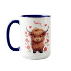 Cute Highland Cow Pink Hearts Floral Valentine