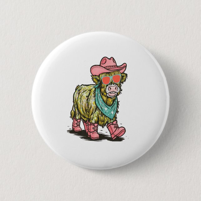 Cute Highland Cow Png, Western 6 Cm Round Badge (Front)