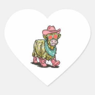 Cute Highland Cow Png, Western Heart Sticker