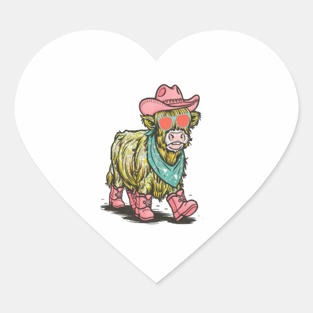Cute Highland Cow Png, Western Heart Sticker (Front)