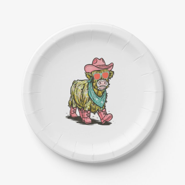 Cute Highland Cow Png, Western Paper Plate (Front)