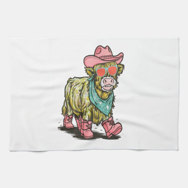 Cute Highland Cow Png, Western Tea Towel (Horizontal)