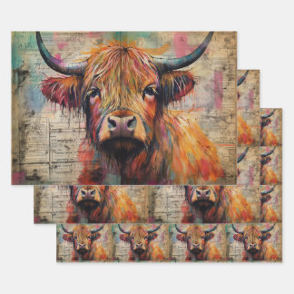 Cute Highland Cow Portrait Ephemera Wrapping Paper Sheet