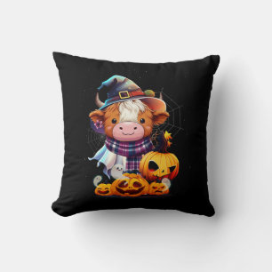 Cute Highland Cow Pumpkin Western Halloween Funny Cushion