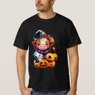 Cute Highland Cow Pumpkin Western Halloween Funny T-Shirt