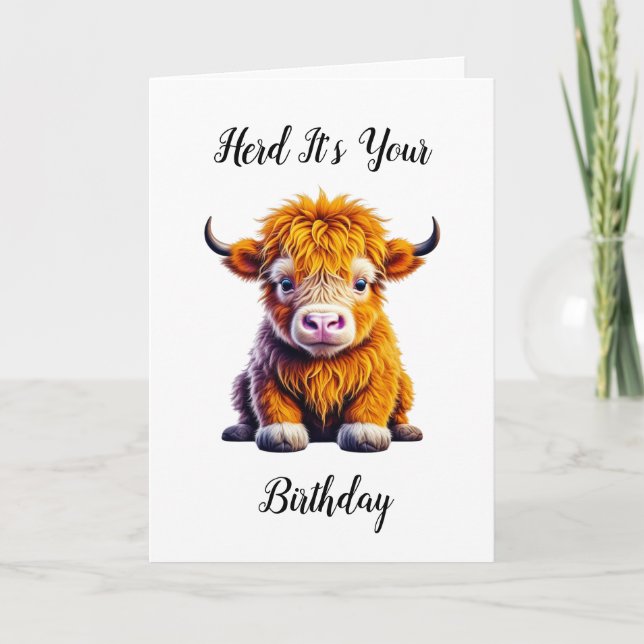 Cute Highland Cow Pun Birthday  Card (Front)