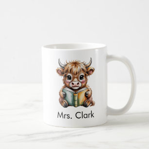 Cute Highland Cow Reading Book Custom Coffee Mug