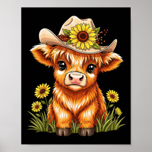 Cute Highland Cow Sunflower Farm Scottish Highland Poster
