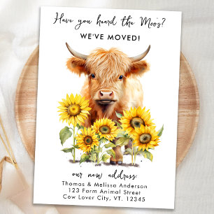Cute Highland Cow Sunflowers New Address Moving Announcement
