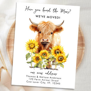 Cute Highland Cow Sunflowers New Address Moving Announcement Postcard