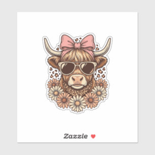 Cute Highland Cow Sunglasses Pink Bow Vintage Art_
