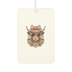 Cute Highland Cow Sunglasses Pink Bow Vintage Art_ Car Air Freshener