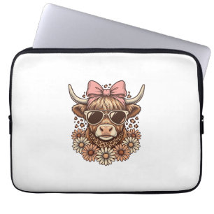 Cute Highland Cow Sunglasses Pink Bow Vintage Art_ Laptop Sleeve