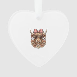 Cute Highland Cow Sunglasses Pink Bow Vintage Art_ Ornament