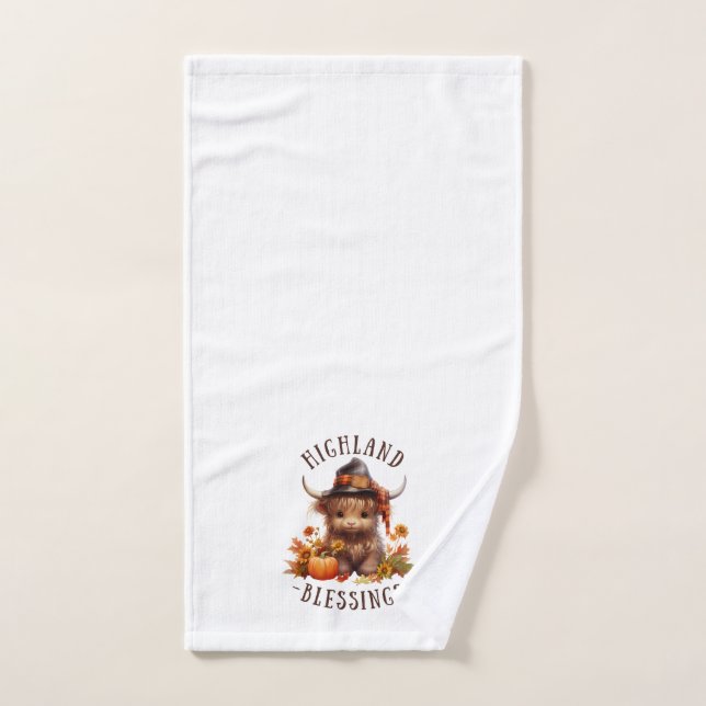 Cute Highland Cow Thanksgiving Blessings Hand Towel (Hand Towel)