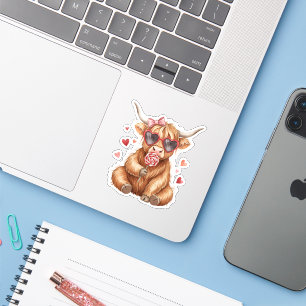 Cute Highland Cow Valenti Custom-Cut Vinyl Sticker