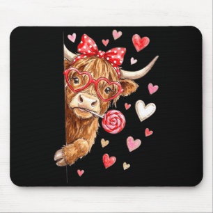 Cute Highland Cow Valentine Candy Heart Design Mouse Pad