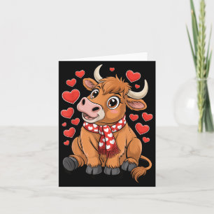 Cute Highland Cow Valentine Day Funny Hearts Women Card