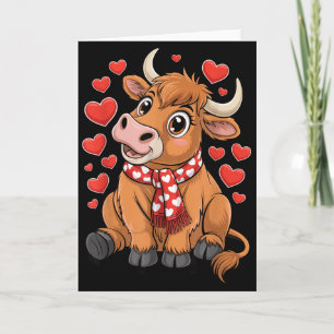 Cute Highland Cow Valentine Day Funny Hearts Women Card