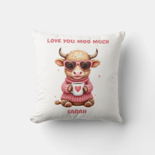 Cute Highland Cow Valentine Heart Glasses Coffee m Cushion