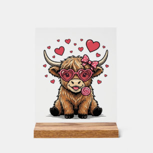 Cute Highland Cow Valentine Heart Glasses Vector_1 Acrylic Sign