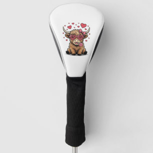 Cute Highland Cow Valentine Heart Glasses Vector_1 Golf Head Cover