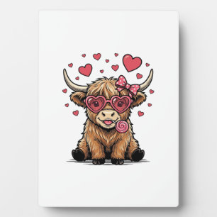 Cute Highland Cow Valentine Heart Glasses Vector_1 Plaque