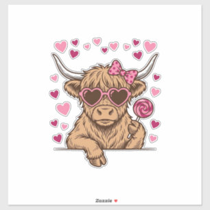 Cute Highland Cow Valentine Sunglasses Vector Desi