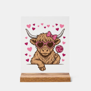 Cute Highland Cow Valentine Sunglasses Vector Desi Acrylic Sign