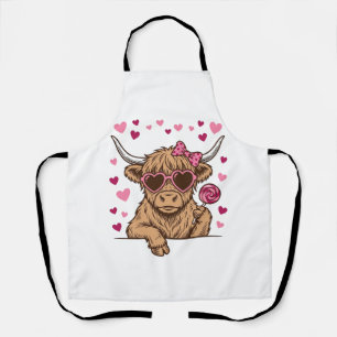 Cute Highland Cow Valentine Sunglasses Vector Desi Apron